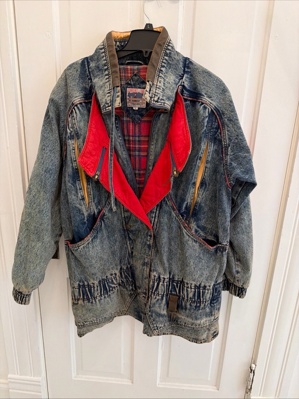 Rare Vintage “Current Seen” Acid Washed Denim Jacket 70s/80s Plaid Lining